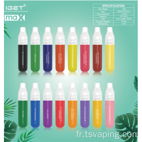 Kits de vape Iget Max 2200puffs en gros jetable